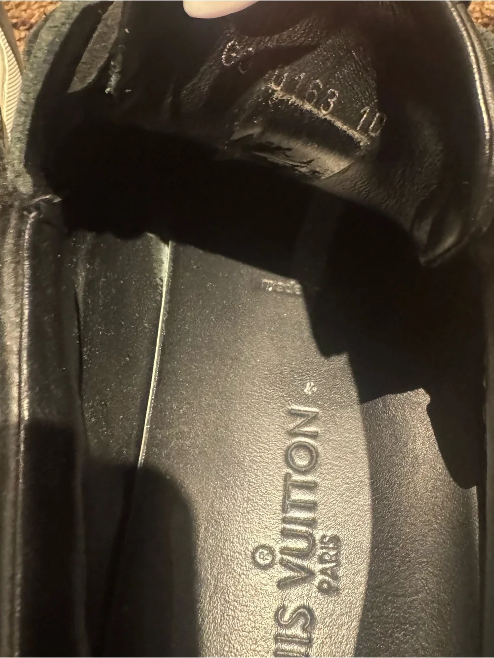 Louis Vuitton Black Leather Boat Shoes with White Trim